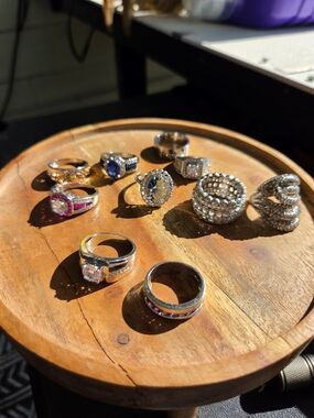 Silver Tone Multi-Stone  Ring - Sparkling Clear and Blue Accents